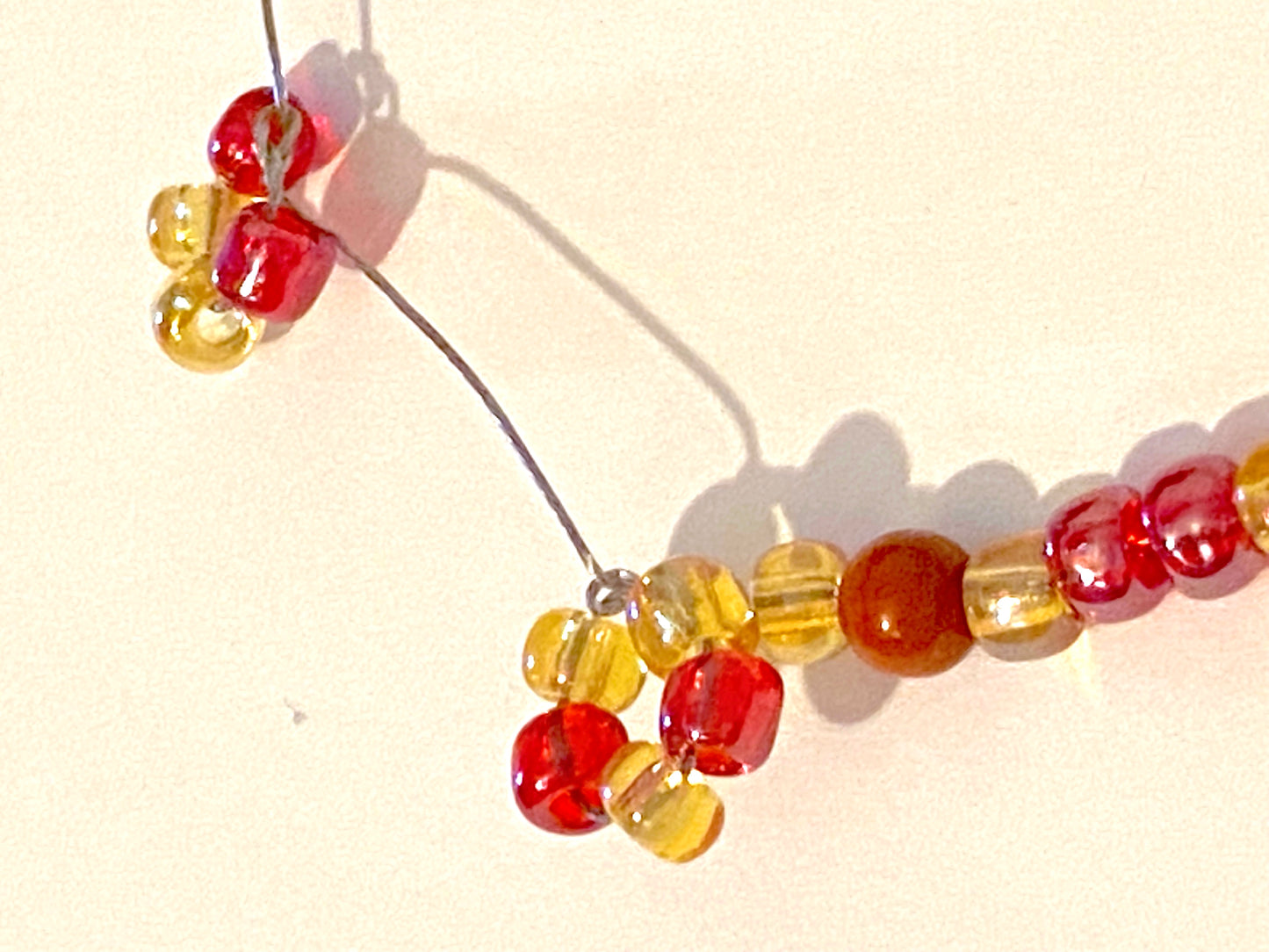 Pale Yellow Red Beaded Bracelet