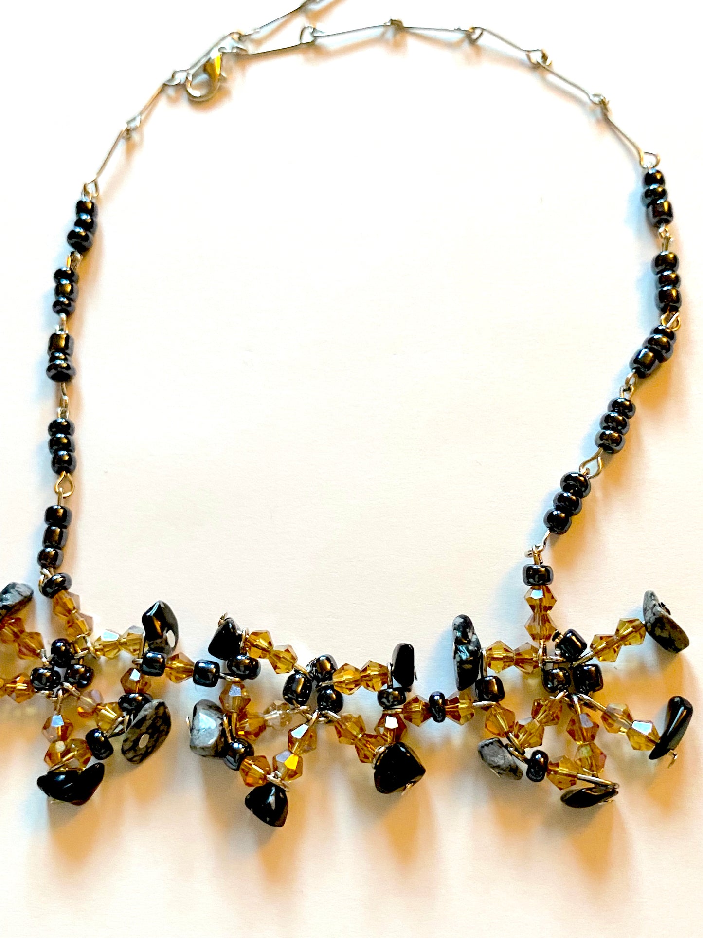 Snowflake Obsidian Amber Necklace