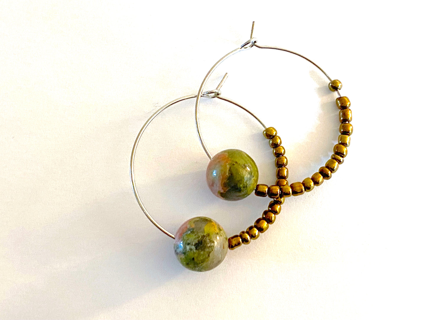 Green Gold Hoops