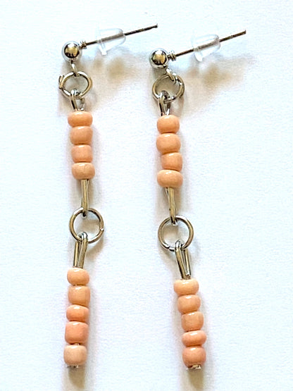 Peach Glass Bead Dangle Earrings