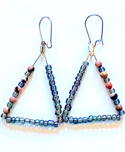 Metallic Blue Black Rhodonite Hoops