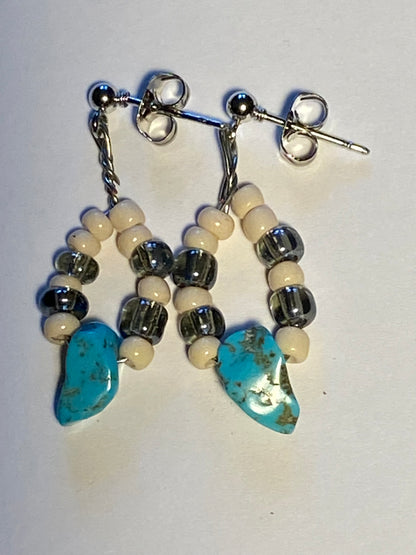 Turquoise Beige Dangle Earrings