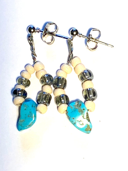 Turquoise Beige Dangle Earrings