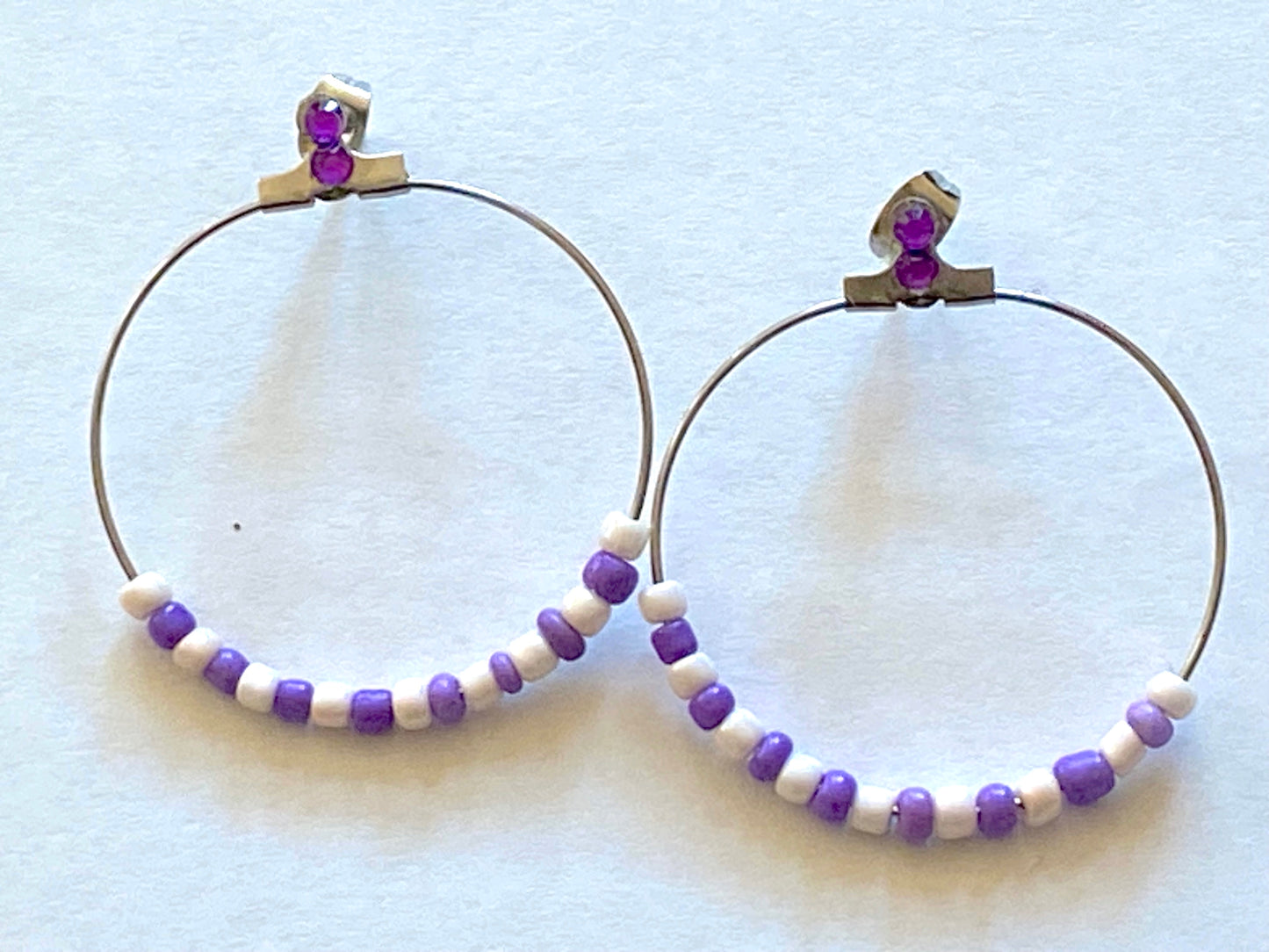 Purple White Hoop Earrings