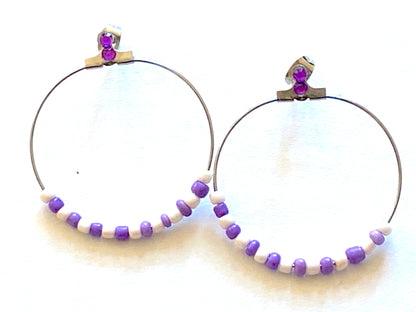 Purple White Hoop Earrings