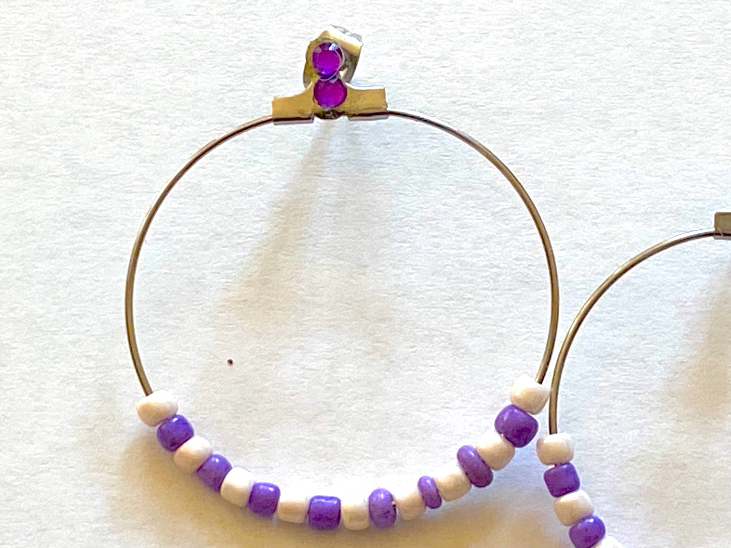 Purple White Hoop Earrings