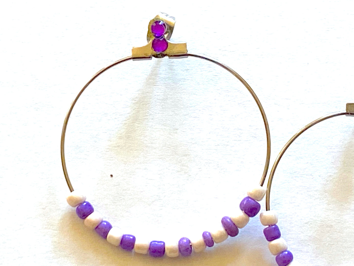 Purple White Hoop Earrings