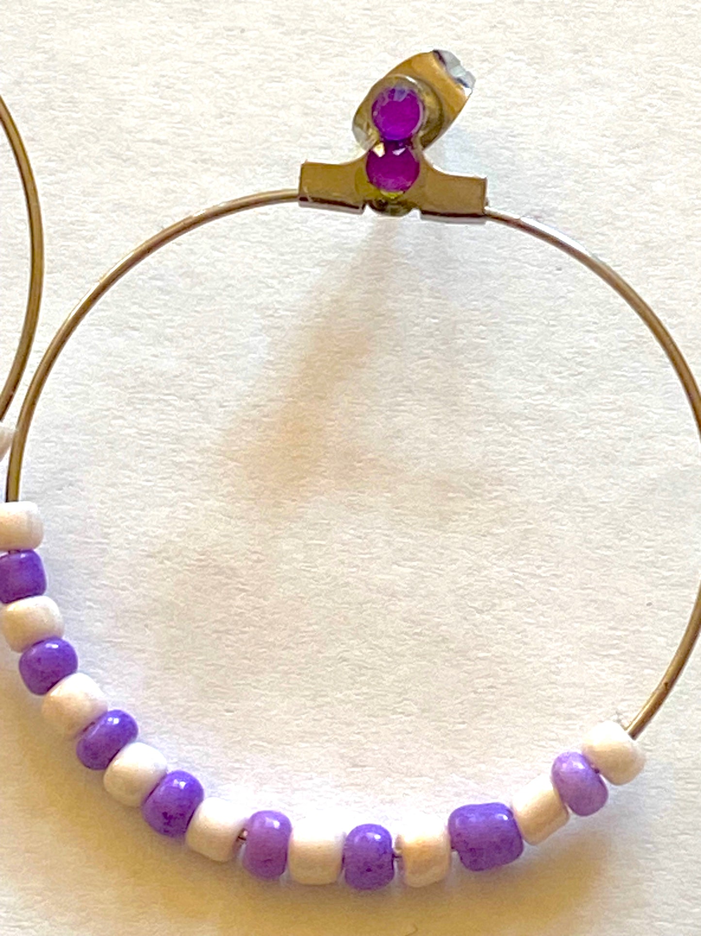 Purple White Hoop Earrings