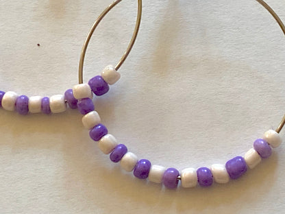 Purple White Hoop Earrings