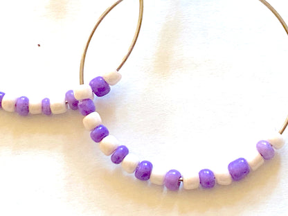 Purple White Hoop Earrings