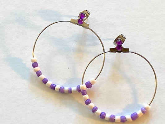 Purple White Hoop Earrings