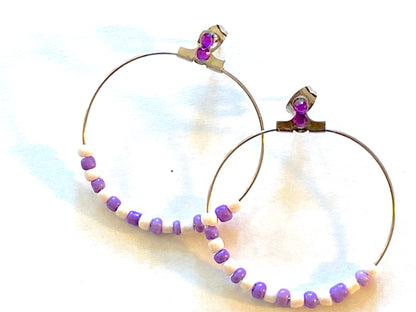 Purple White Hoop Earrings