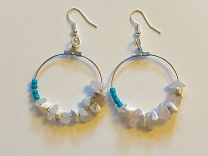 Turquoise White Howlite Rose Quartz Hoops