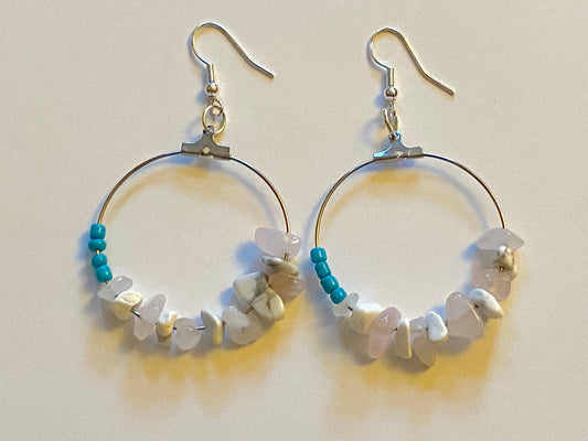 Turquoise White Howlite Rose Quartz Hoops