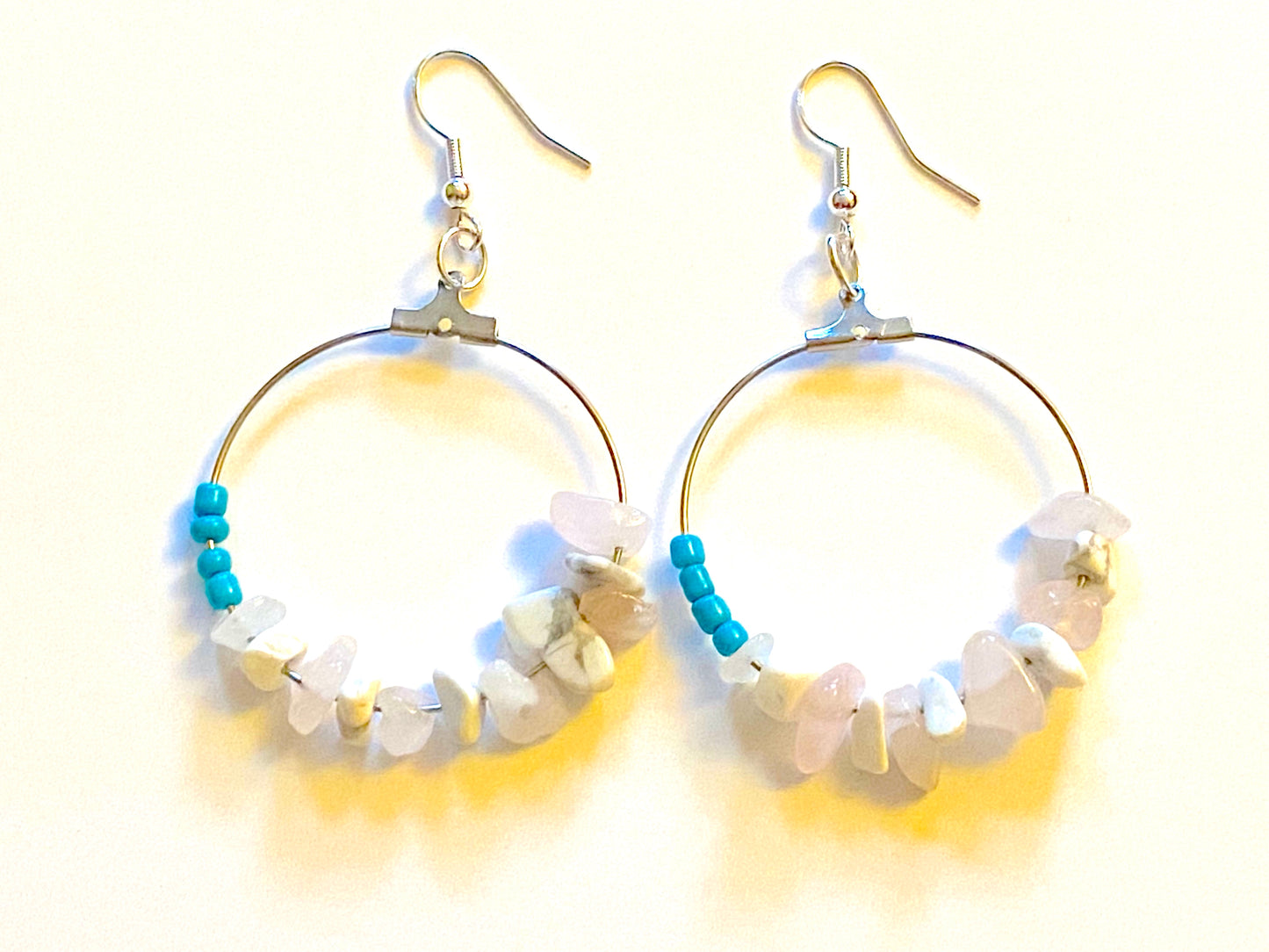 Turquoise White Howlite Rose Quartz Hoops