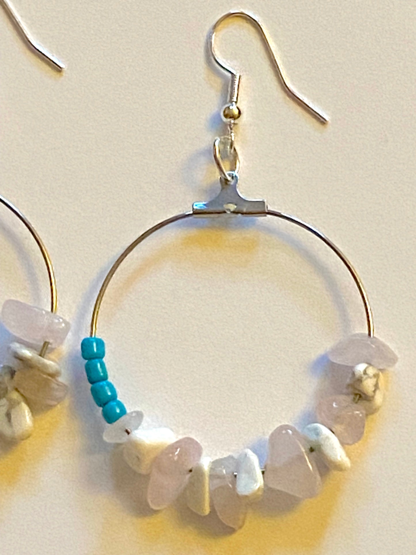 Turquoise White Howlite Rose Quartz Hoops