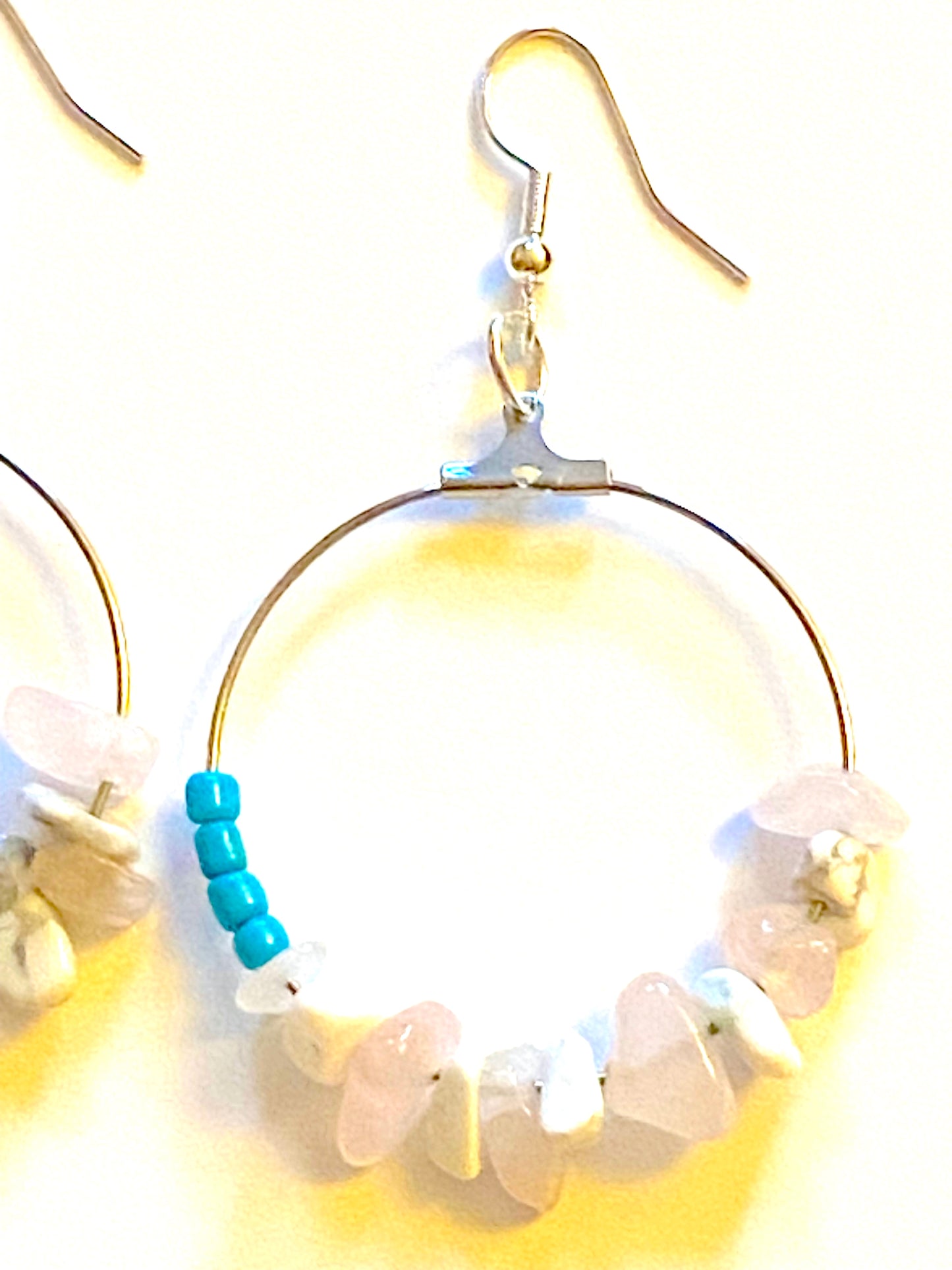 Turquoise White Howlite Rose Quartz Hoops