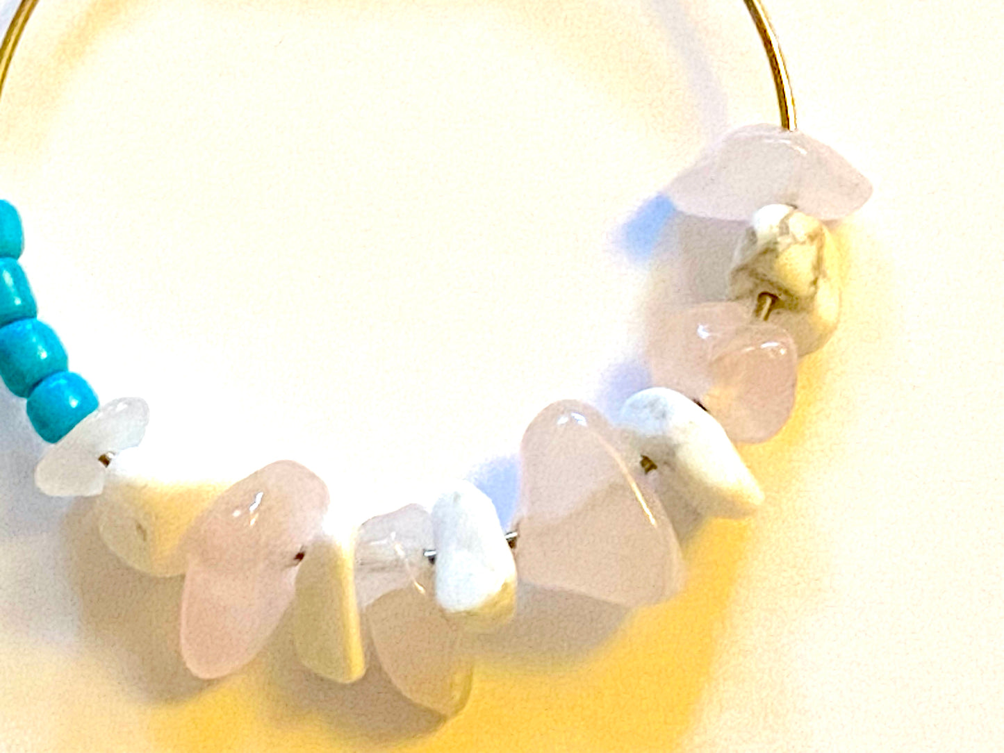 Turquoise White Howlite Rose Quartz Hoops