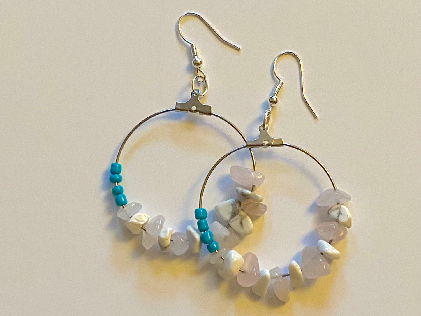 Turquoise White Howlite Rose Quartz Hoops