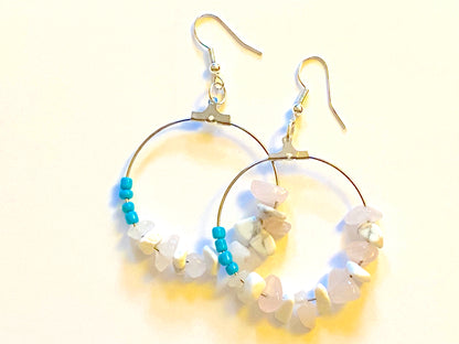 Turquoise White Howlite Rose Quartz Hoops