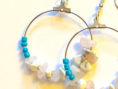 Turquoise White Howlite Rose Quartz Hoops