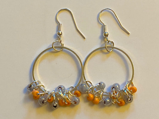 Peach Silver Gray Shimmer Hoops