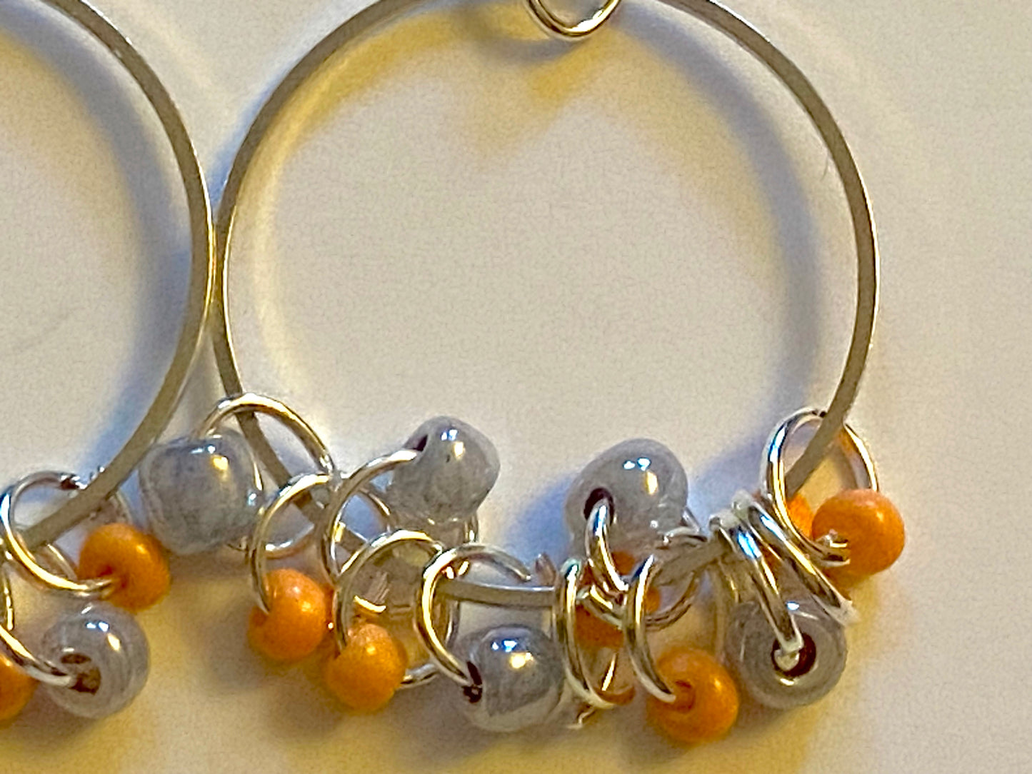 Peach Silver Gray Shimmer Hoops