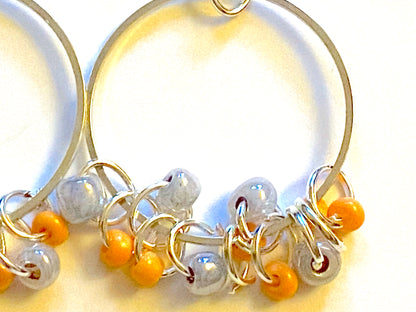 Peach Silver Gray Shimmer Hoops