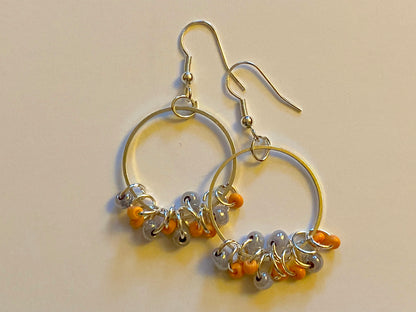 Peach Silver Gray Shimmer Hoops