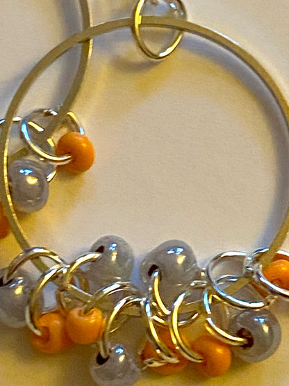 Peach Silver Gray Shimmer Hoops