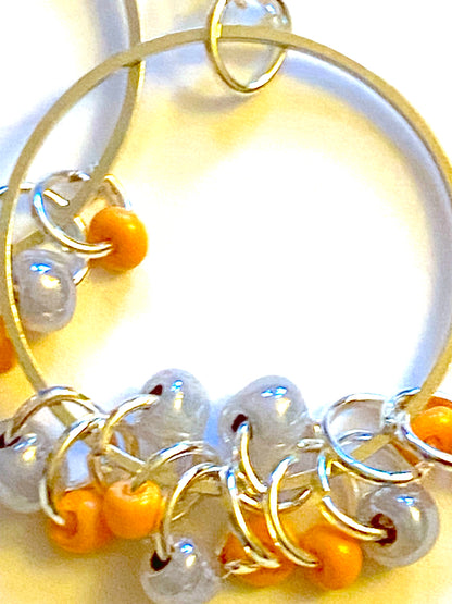 Peach Silver Gray Shimmer Hoops