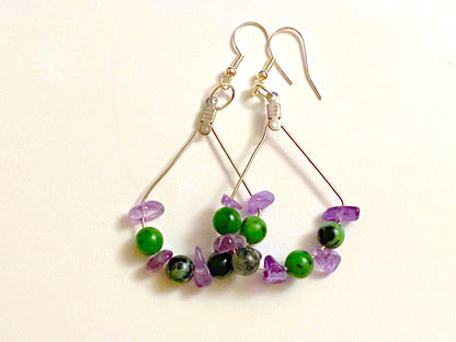 Amethyst Natural Ruby Zoisite Jasper Hoops