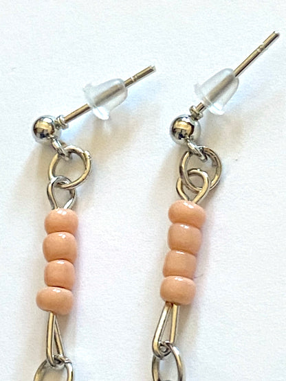 Peach Glass Bead Dangle Earrings