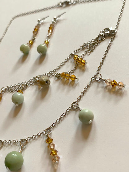 Amazonite Amber Champagne Necklace Set