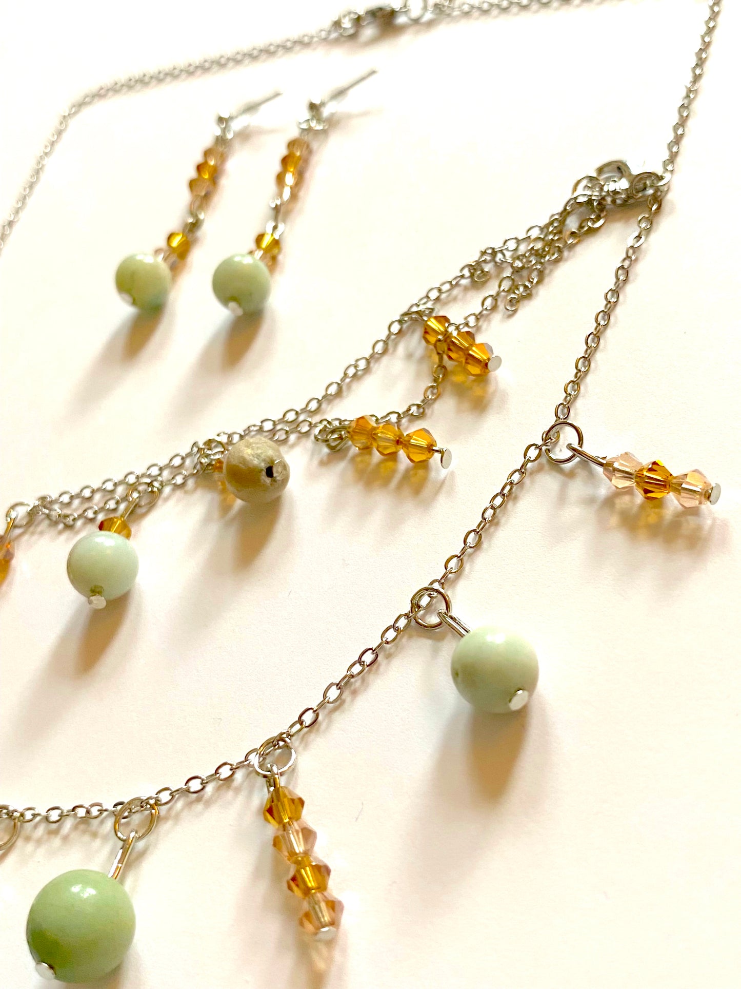 Amazonite Amber Champagne Necklace Set