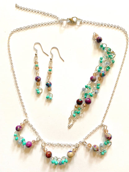 Imperial Jasper Turquoise Champagne Necklace Set