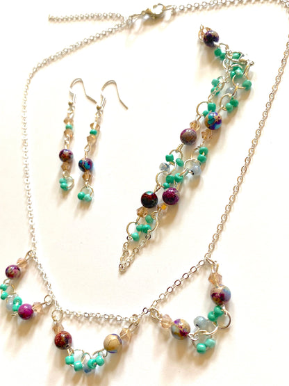 Imperial Jasper Turquoise Champagne Necklace Set