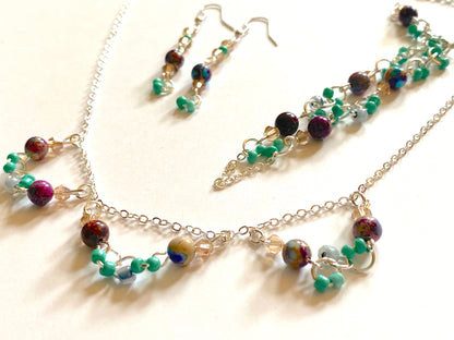 Imperial Jasper Turquoise Champagne Necklace Set