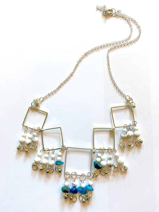 White Howlite Blue Agatite Necklace