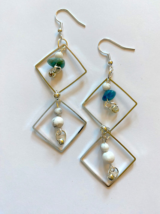 White Howlite Blue Agatite Earrings