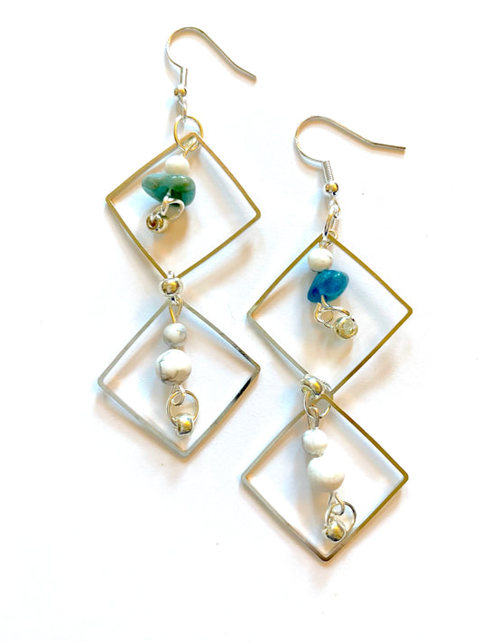 White Howlite Blue Agatite Earrings