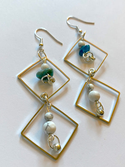 White Howlite Blue Agatite Earrings