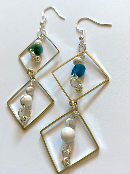 White Howlite Blue Agatite Earrings