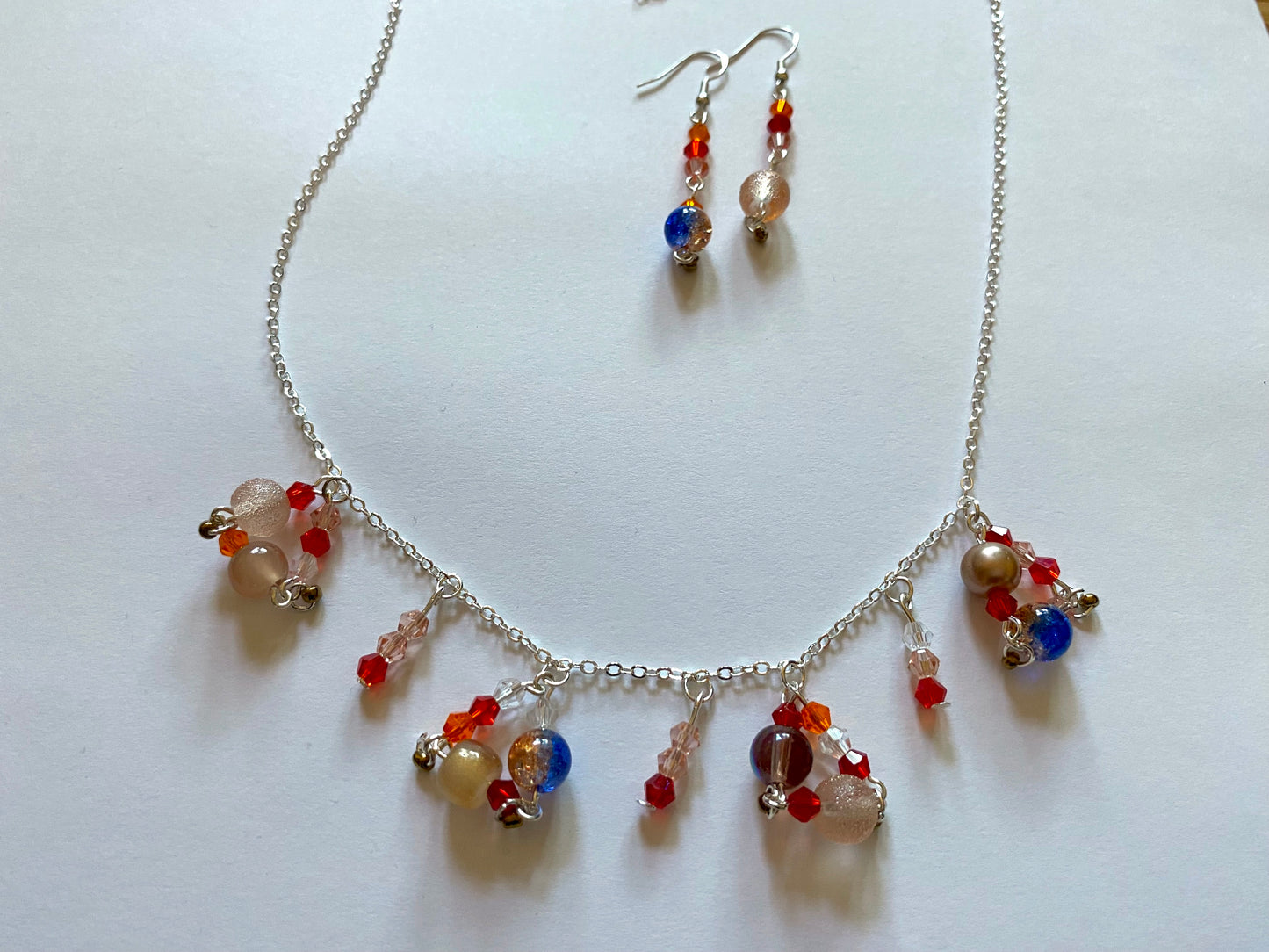 Blue Red Triangle Charm Necklace Set