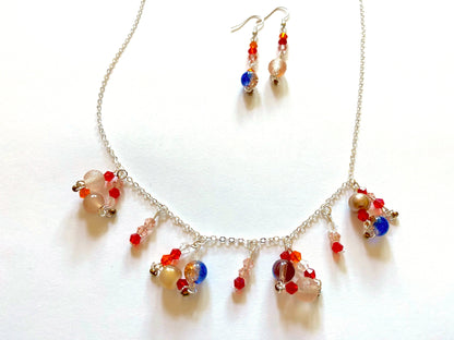 Blue Red Triangle Charm Necklace Set