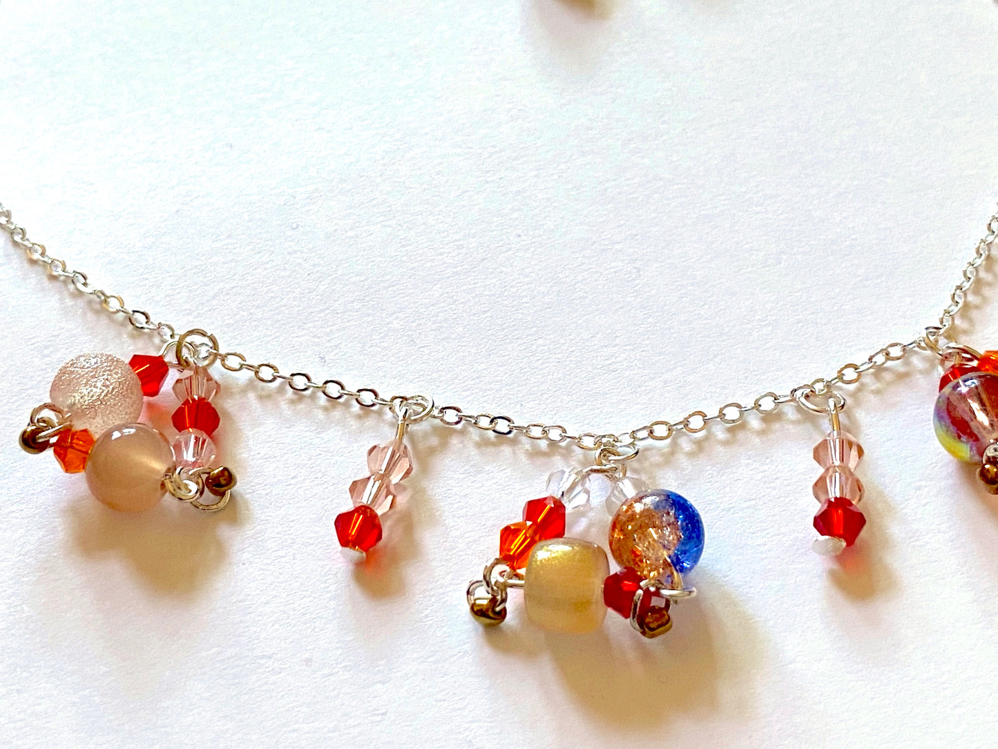 Blue Red Triangle Charm Necklace Set