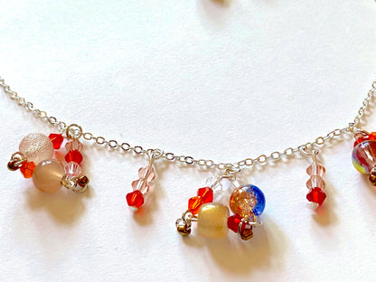 Blue Red Triangle Charm Necklace Set