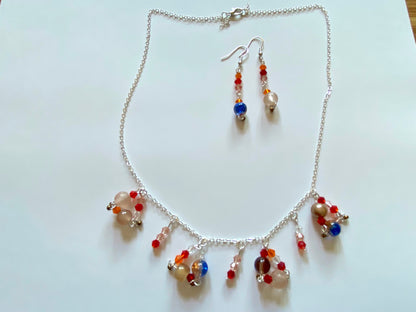 Blue Red Triangle Charm Necklace Set