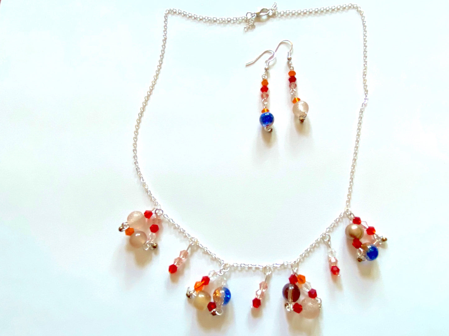 Blue Red Triangle Charm Necklace Set