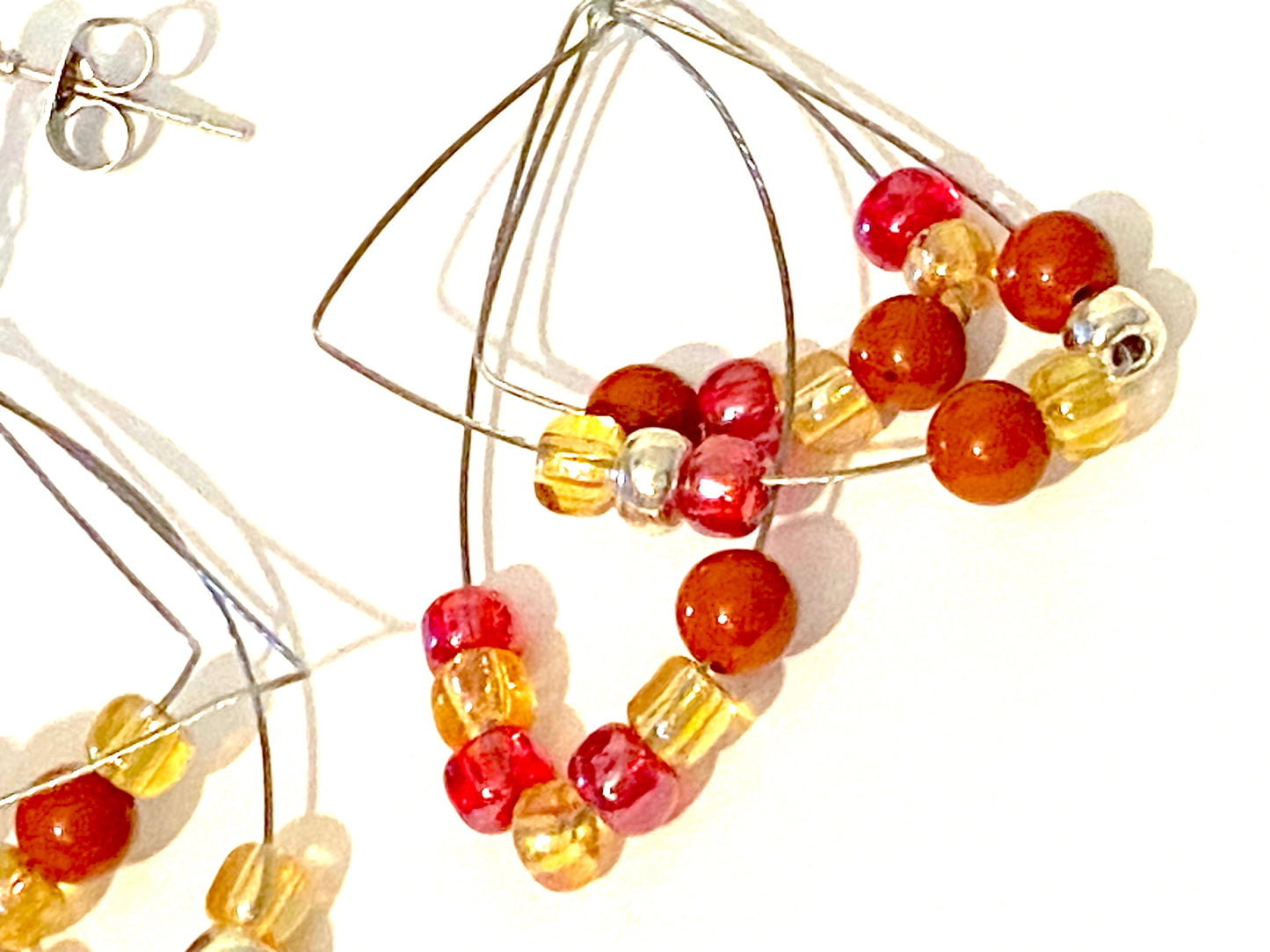 Pale Yellow Red Leaf Earrings